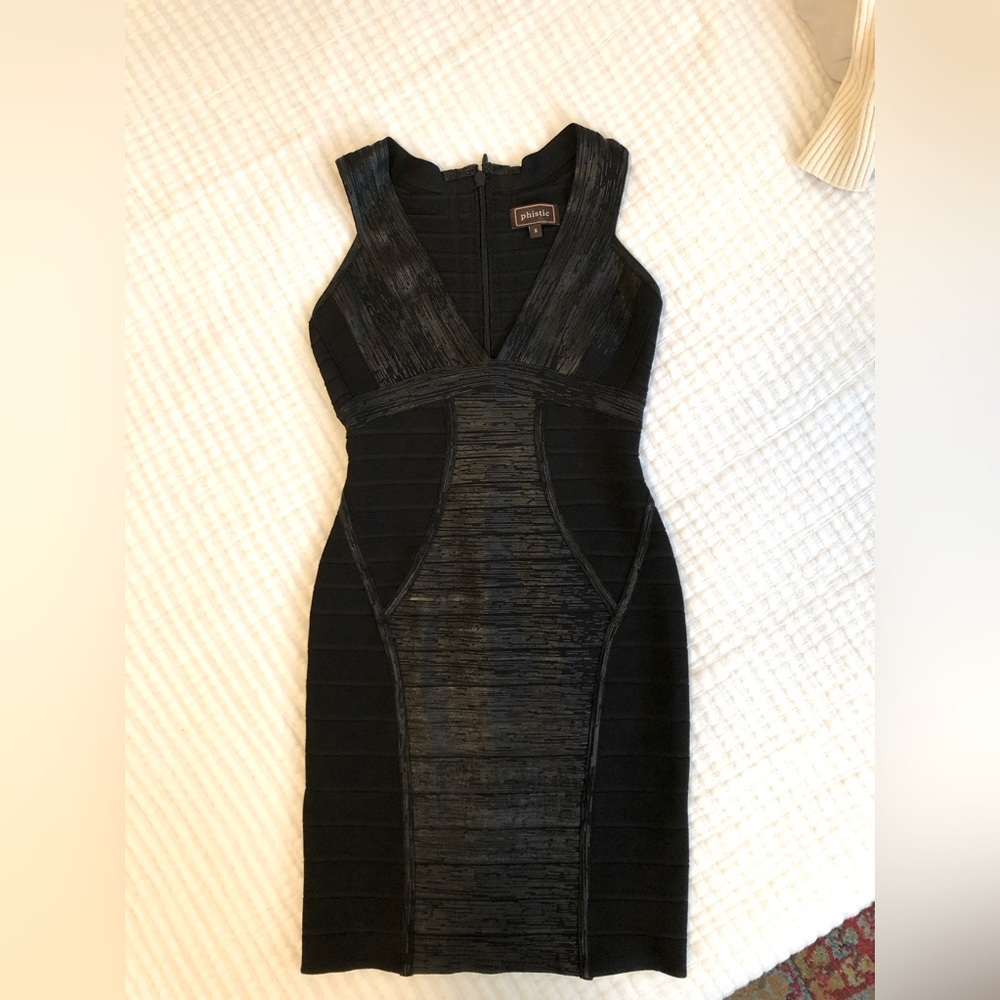 Black Bandage dress deep double V-neck Size S